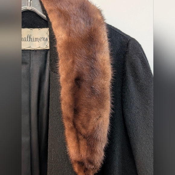 Vintage Thalhimer’s Black Wool Swing Coat w/ Fur Collar Old Hollywood Cabincore - Picture 9 of 10